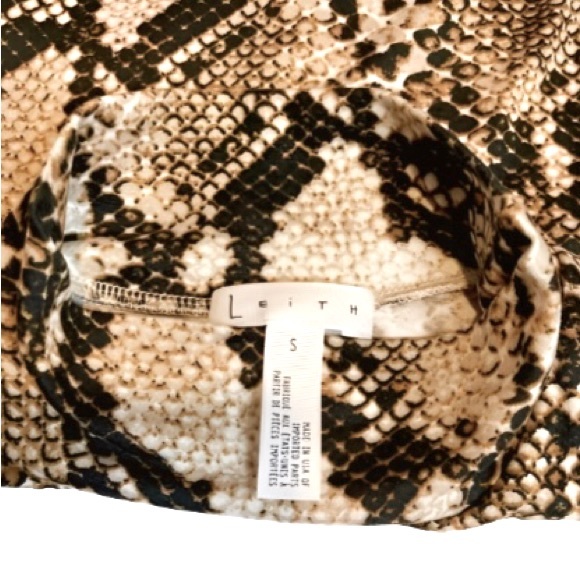 Leith Bodycon Tan & Dark Brown Long Sleeve Snake Print Dress - Size Small - Picture 8 of 9